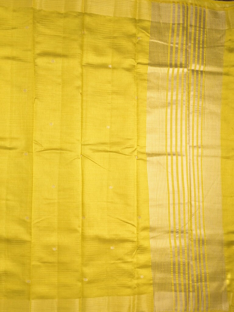 Dupion fancy saree golden yellow color allover zari motifs & zari border with short pallu and attached blouse