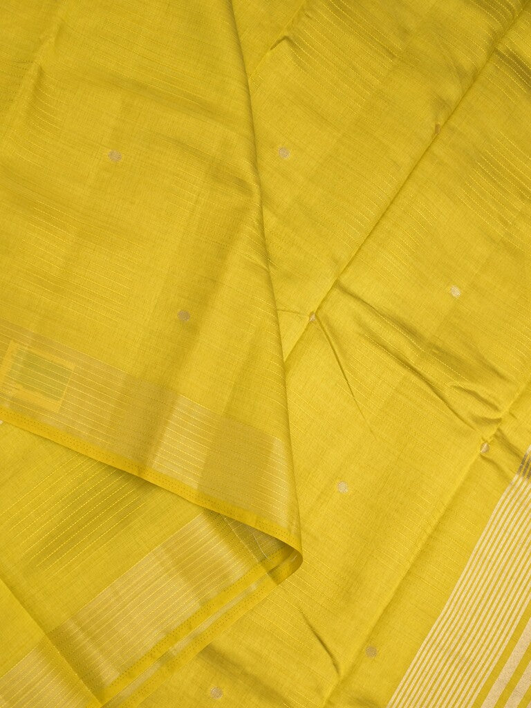 Dupion fancy saree golden yellow color allover zari motifs & zari border with short pallu and attached blouse