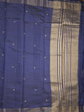 Dupion fancy saree navy blue color allover zari motifs & zari border with short pallu and attached blouse