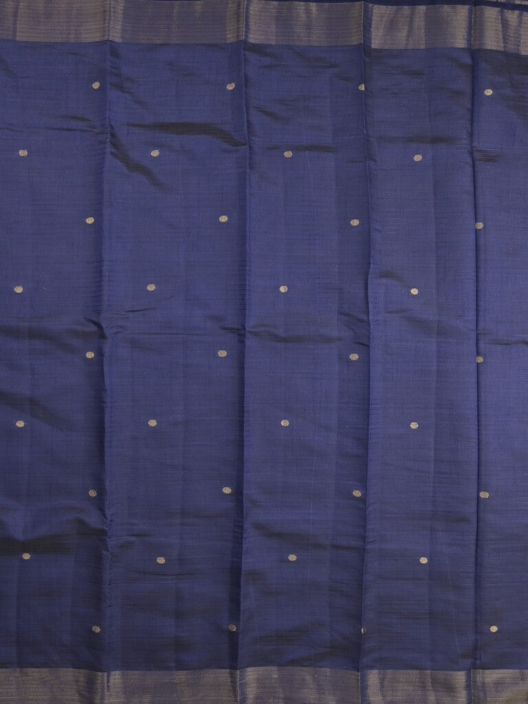 Dupion fancy saree navy blue color allover zari motifs & zari border with short pallu and attached blouse