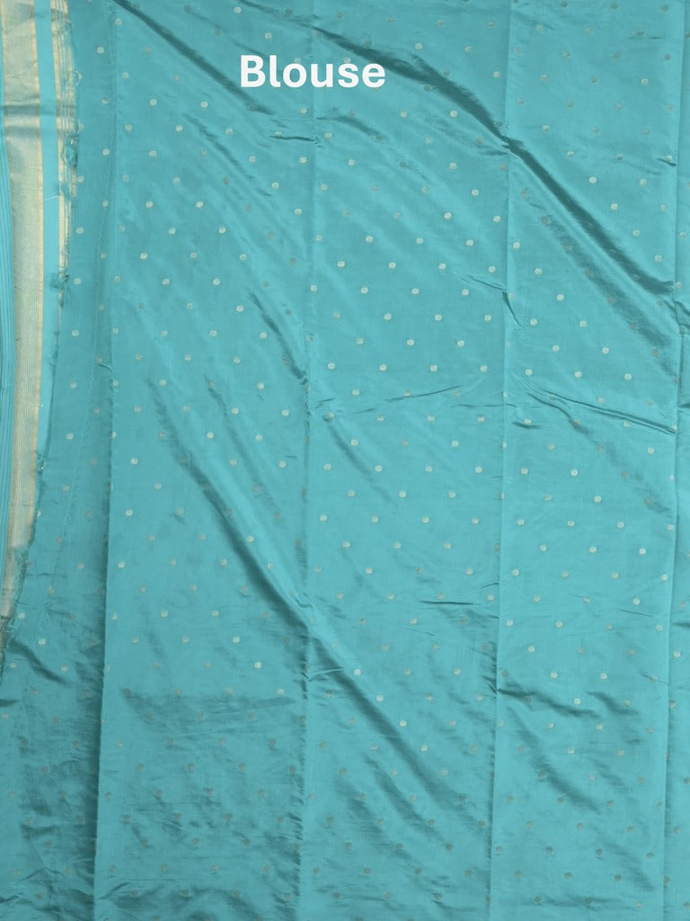 Dupion fancy saree sky blue color allover zari weaves & zari border with short pallu and attached blouse