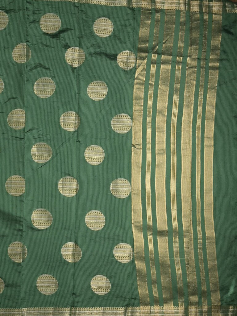 Dupion fancy saree bottle green color allover zari weaves & zari border with short pallu and attached blouse