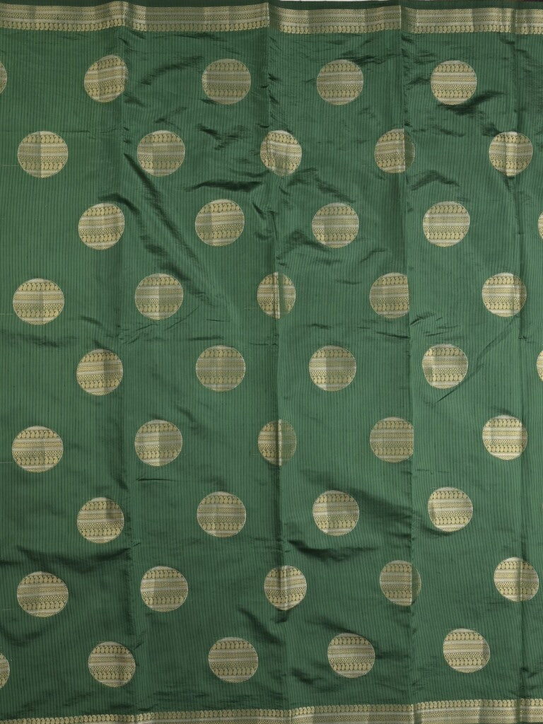 Dupion fancy saree bottle green color allover zari weaves & zari border with short pallu and attached blouse