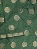 Dupion fancy saree bottle green color allover zari weaves & zari border with short pallu and attached blouse