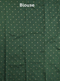 Dupion fancy saree bottle green color allover zari weaves & zari border with short pallu and attached blouse