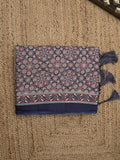 Tussar fancy printed saree with printed border and attached contrast blouse