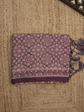 Tussar fancy printed saree with printed border and attached contrast blouse