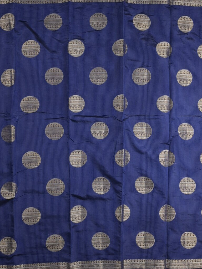Dupion fancy saree royal blue color allover zari weaves & zari border with short pallu and attached blouse