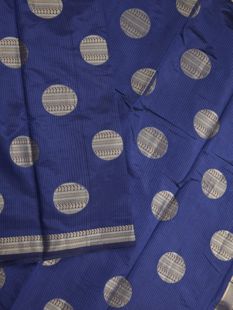 Dupion fancy saree royal blue color allover zari weaves & zari border with short pallu and attached blouse