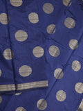 Dupion fancy saree royal blue color allover zari weaves & zari border with short pallu and attached blouse