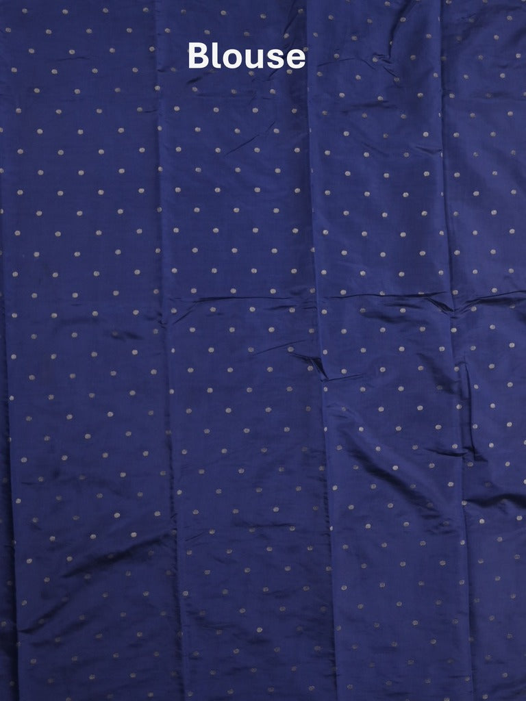Dupion fancy saree royal blue color allover zari weaves & zari border with short pallu and attached blouse