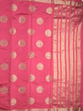 Dupion fancy saree pink color allover zari weaves & zari border with short pallu and attached blouse