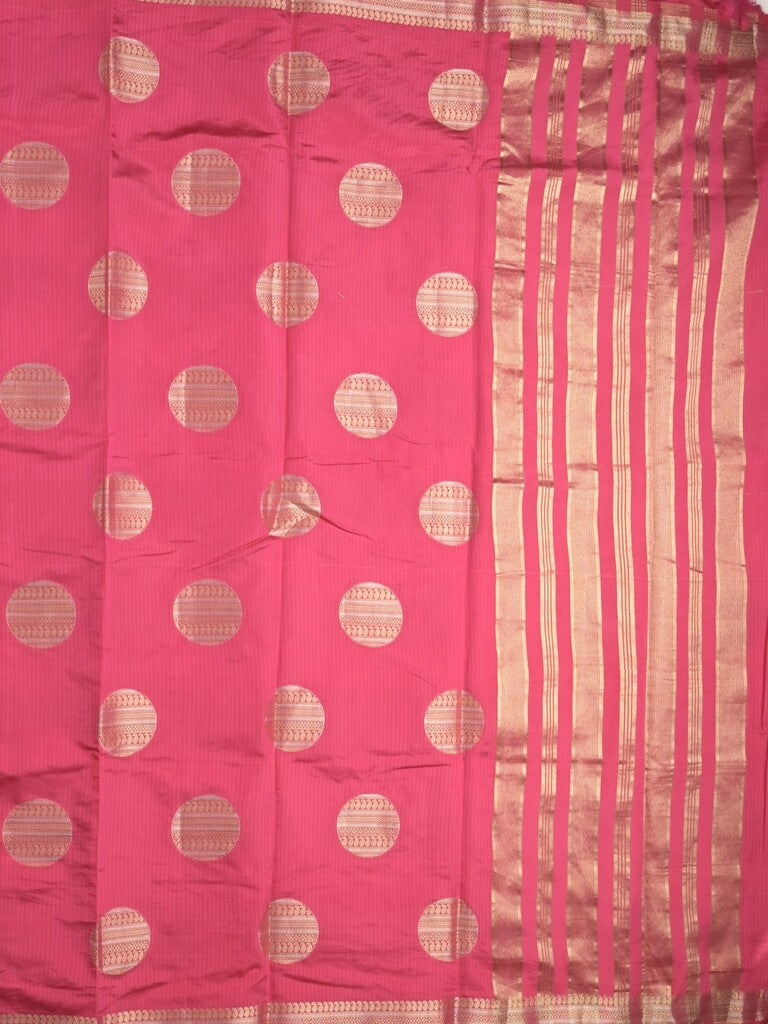 Dupion fancy saree pink color allover zari weaves & zari border with short pallu and attached blouse