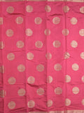 Dupion fancy saree pink color allover zari weaves & zari border with short pallu and attached blouse