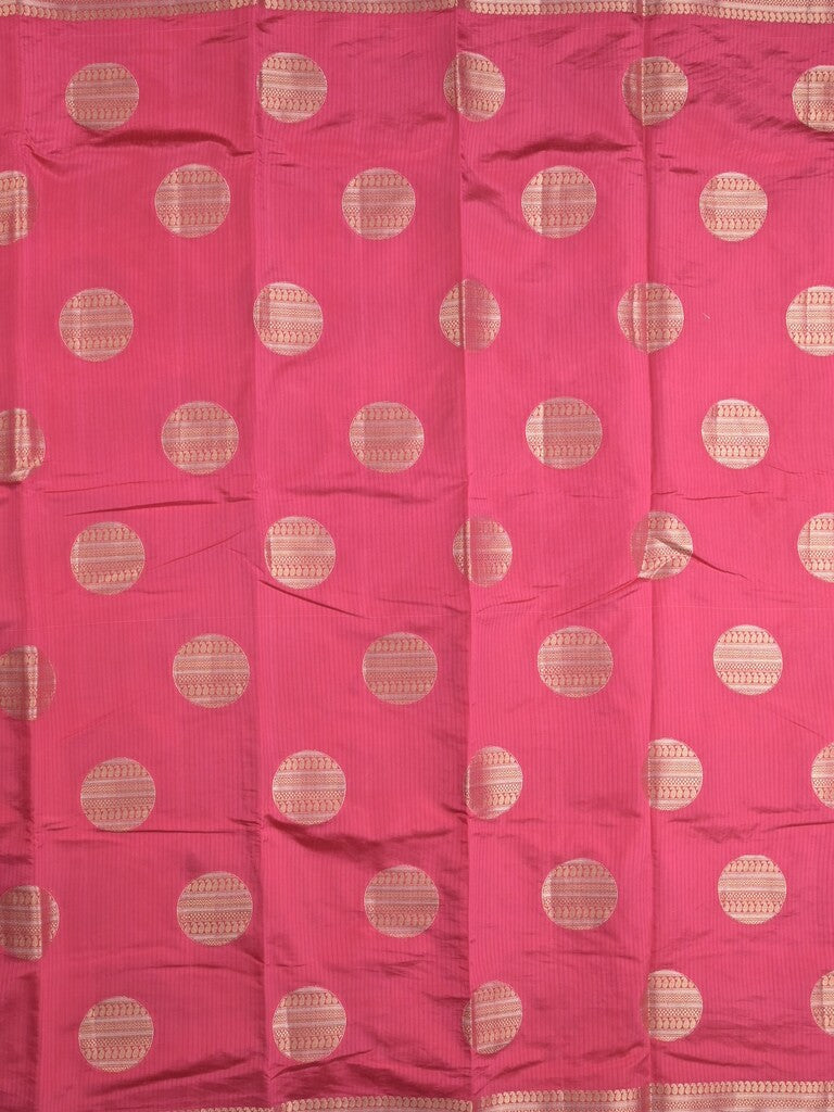 Dupion fancy saree pink color allover zari weaves & zari border with short pallu and attached blouse