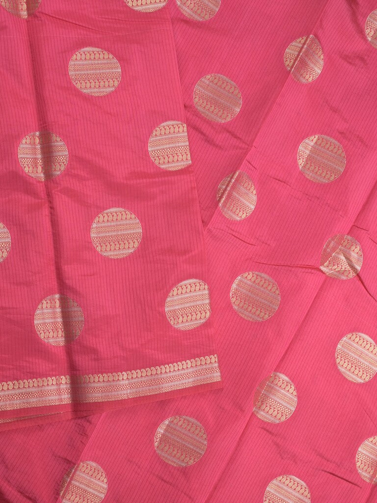 Dupion fancy saree pink color allover zari weaves & zari border with short pallu and attached blouse