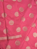 Dupion fancy saree pink color allover zari weaves & zari border with short pallu and attached blouse