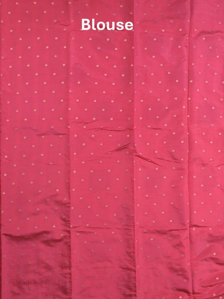Dupion fancy saree pink color allover zari weaves & zari border with short pallu and attached blouse