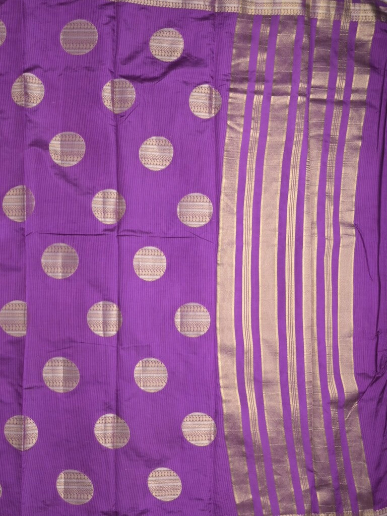 Dupion fancy saree purple color allover zari weaves & zari border with short pallu and attached blouse