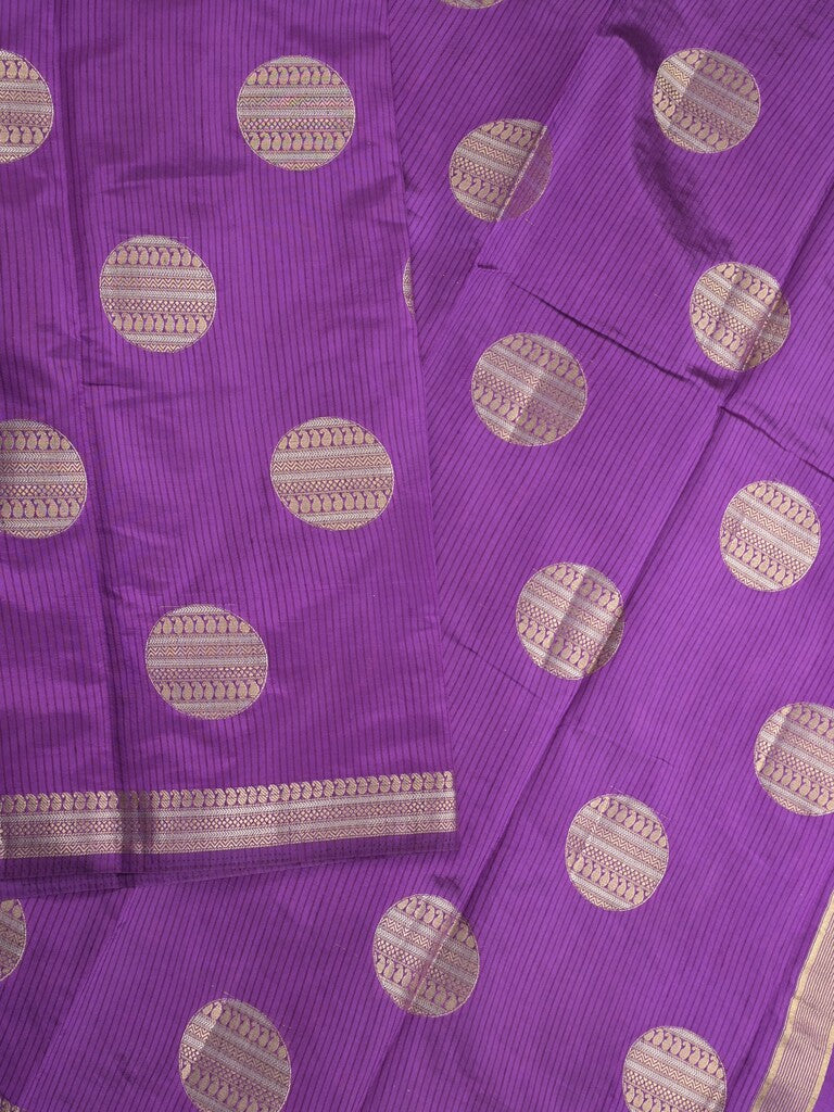 Dupion fancy saree purple color allover zari weaves & zari border with short pallu and attached blouse