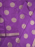 Dupion fancy saree purple color allover zari weaves & zari border with short pallu and attached blouse