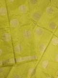 Dupion fancy saree parrot green color allover zari weaves & zari border with short pallu and attached blouse