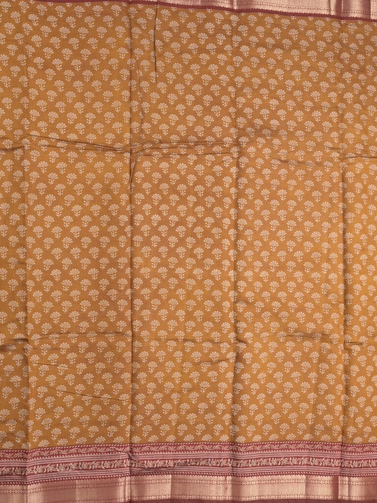 Maheshwari fancy saree mustard yellow color allover prints & zari border with printed pallu and plain blouse