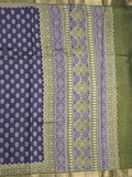 Maheshwari fancy saree navy blue color allover prints & zari border with printed pallu and plain blouse
