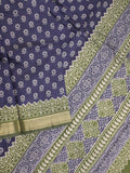 Maheshwari fancy saree navy blue color allover prints & zari border with printed pallu and plain blouse