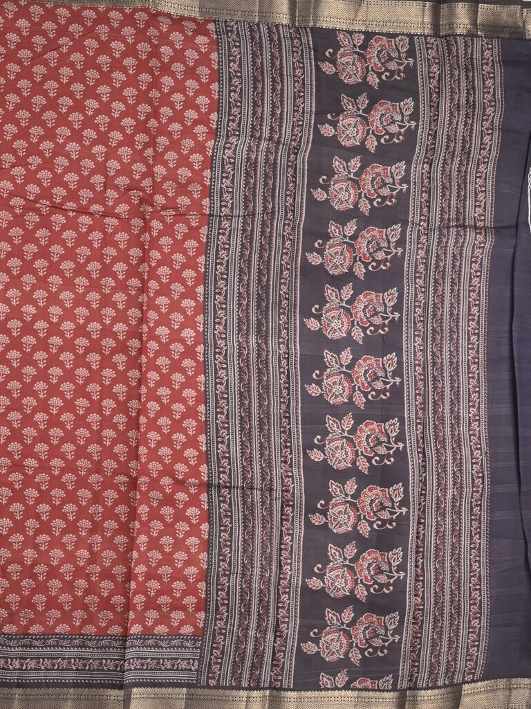 Maheshwari fancy saree red color allover prints & zari border with printed pallu and plain blouse