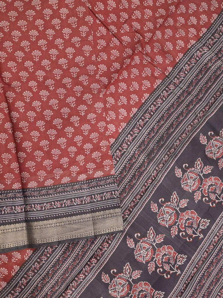 Maheshwari fancy saree red color allover prints & zari border with printed pallu and plain blouse