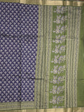 Maheshwari fancy saree navy blue color allover prints & zari border with printed pallu and plain blouse