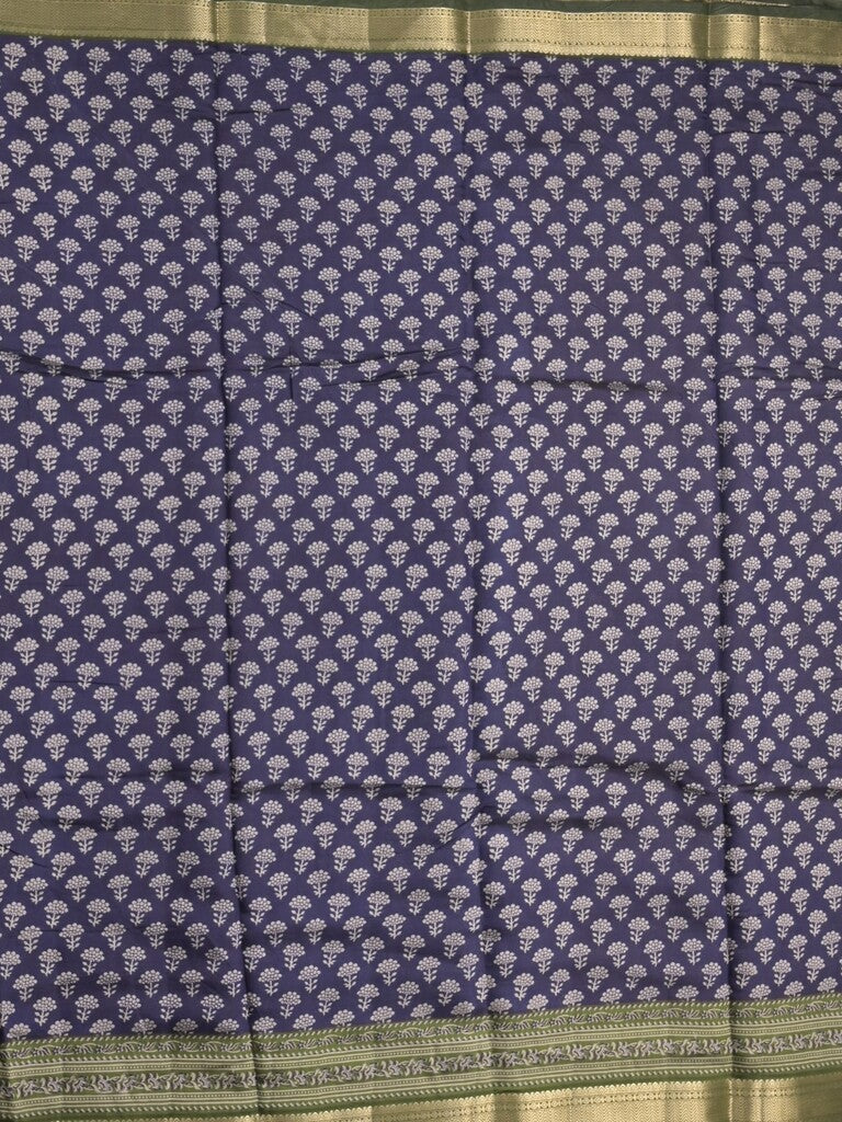 Maheshwari fancy saree navy blue color allover prints & zari border with printed pallu and plain blouse