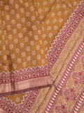 Maheshwari fancy saree mustard yellow color allover prints & zari border with printed pallu and plain blouse
