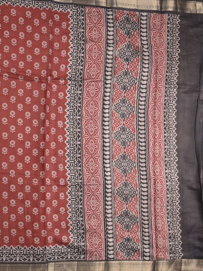 Maheshwari fancy saree red color allover prints & zari border with printed pallu and plain blouse