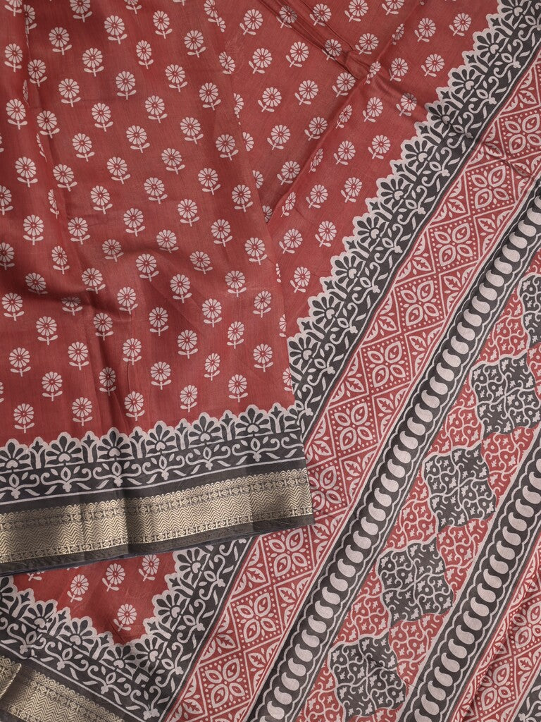 Maheshwari fancy saree red color allover prints & zari border with printed pallu and plain blouse