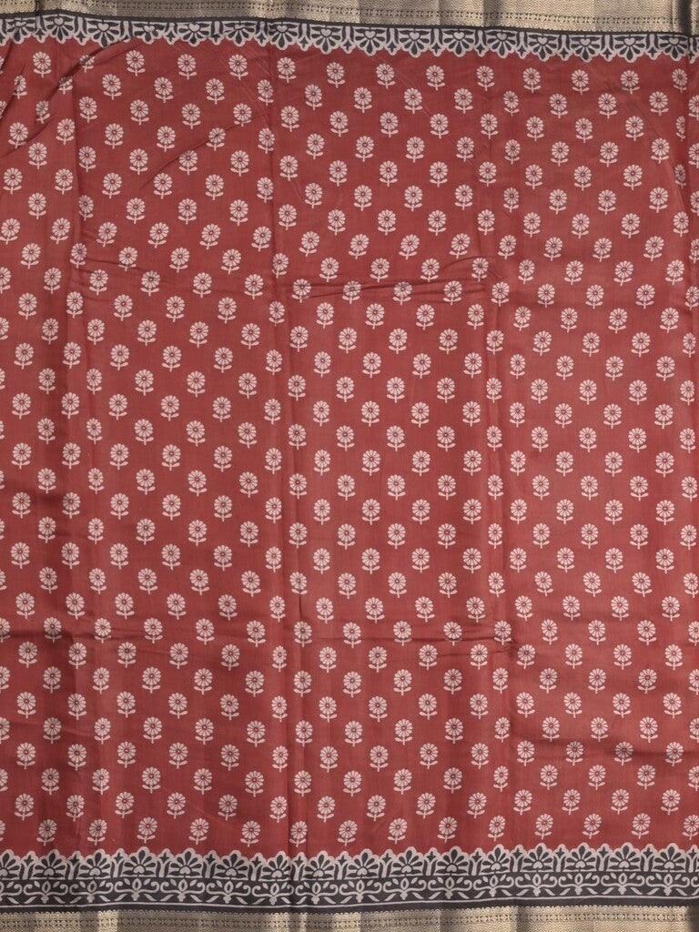 Maheshwari fancy saree red color allover prints & zari border with printed pallu and plain blouse