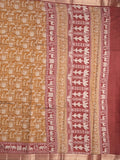Maheshwari fancy saree mustard yellow color allover prints & zari border with printed pallu and plain blouse