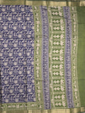 Maheshwari fancy saree navy blue color allover prints & zari border with printed pallu and plain blouse