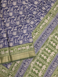 Maheshwari fancy saree navy blue color allover prints & zari border with printed pallu and plain blouse