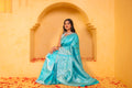Kanchi pattu bridal saree blue color with allover zari weaves & big border with rich pallu and blouse