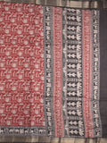 Maheshwari fancy saree maroon color allover prints & zari border with printed pallu and plain blouse