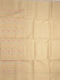 Chanderi fancy saree cream color allover weaves & zari border with short pallu and brocade blouse