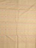 Chanderi fancy saree cream color allover weaves & zari border with short pallu and brocade blouse