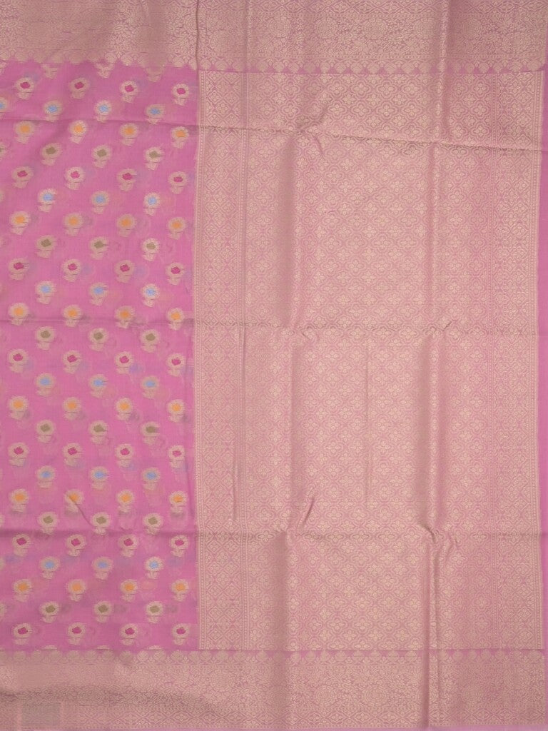 Chanderi fancy saree pink color allover weaves & zari border with short pallu and brocade blouse