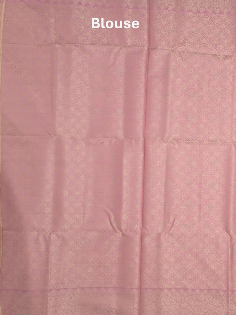 Chanderi fancy saree pink color allover weaves & zari border with short pallu and brocade blouse