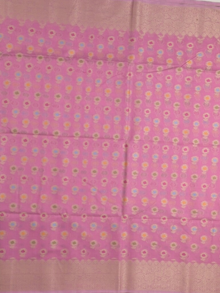 Chanderi fancy saree pink color allover weaves & zari border with short pallu and brocade blouse