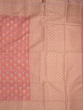 Chanderi fancy saree coral pink color allover weaves & zari border with short pallu and brocade blouse
