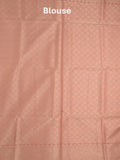 Chanderi fancy saree coral pink color allover weaves & zari border with short pallu and brocade blouse