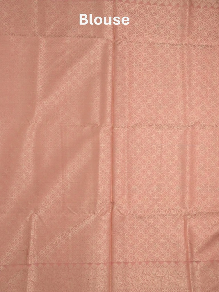 Chanderi fancy saree coral pink color allover weaves & zari border with short pallu and brocade blouse